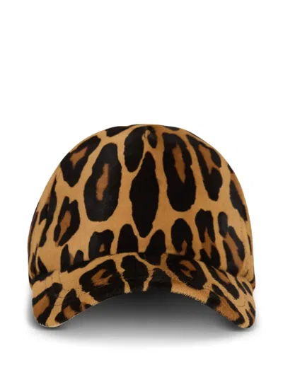 Balmain Ponyskin-style Leather Cap With Leopard Pattern