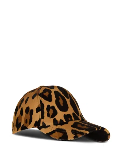 Balmain Ponyskin-style Leather Cap With Leopard Pattern