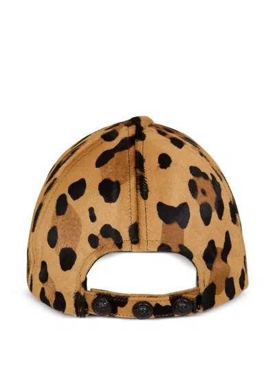 Balmain Ponyskin-style Leather Cap With Leopard Pattern