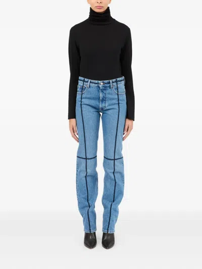Mm6 Maison Margiela Mm6 By Maison Margiela Flared Blue Jeans With Contrasting Stitching