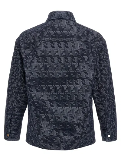 Fendi Giubbino In Denim Ricamato Uomo In Blue