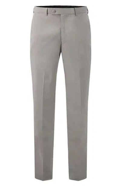 Victor Emmanuel Vince Flat Front Small Check Stretch Dress Pants In Gray