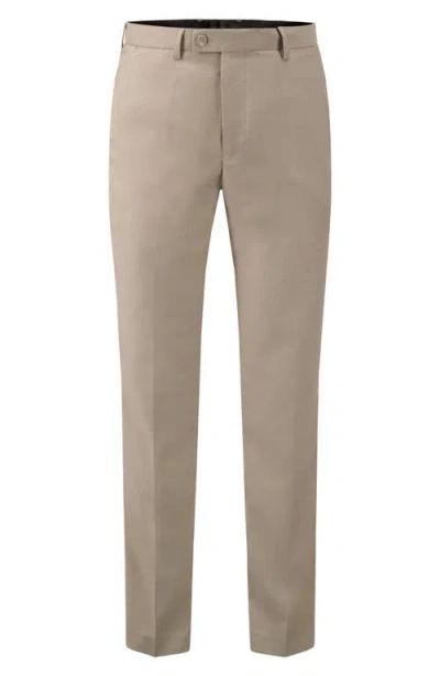 Victor Emmanuel Flat Front Dress Pants In Brown