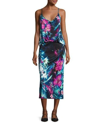 Fuzzi Sleeveless Tropical Floral-print Midi Dress, Multi