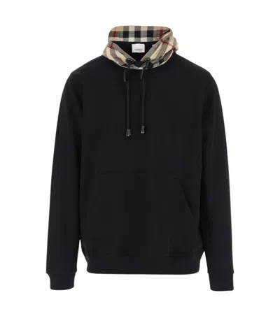Burberry Black Sweatshirt With Vintage Check Printed Hood In Cotton