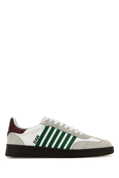 Dsquared2 White Leather Sneakers With Side Stripe Detailing In White