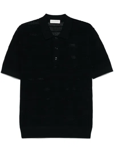 Dries Van Noten Men Navy Blue Short Sleeve Polo Shirt, Xl Luxury Polos For Men Darveys In Black
