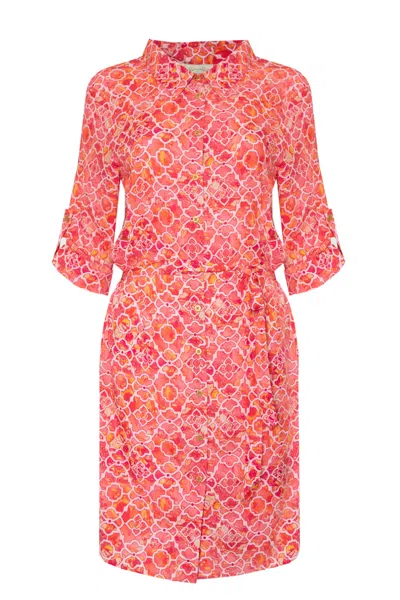 Sophia Alexia Women's Red Marble Mosaic Zanzibar Shirt Dress