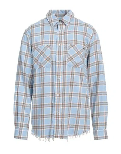 Amiri Mens Sea Blue Shotgun Distressed Regular-fit Cotton Flannel Shirt In Sky Blue