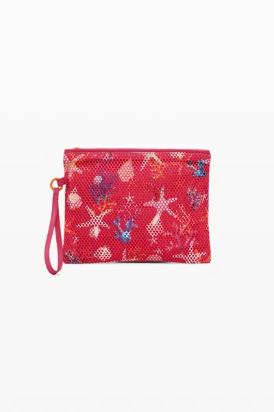 Desigual Medium Star Texture Wallet In Red