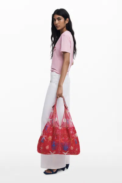 Desigual Print Embellished Net Shopper