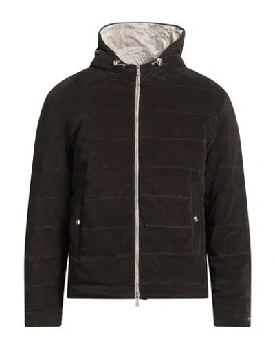 Eleventy Man Puffer Dark Brown Size 48 Cotton, Elastane