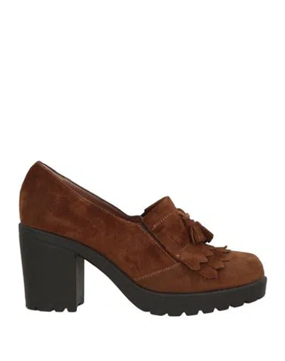 Romagnoli Woman Loafers Khaki Size 8 Leather In Sand