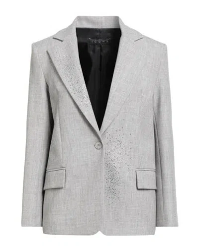 Icona By Kaos Woman Blazer Light Grey Size 6 Polyester, Viscose, Elastane