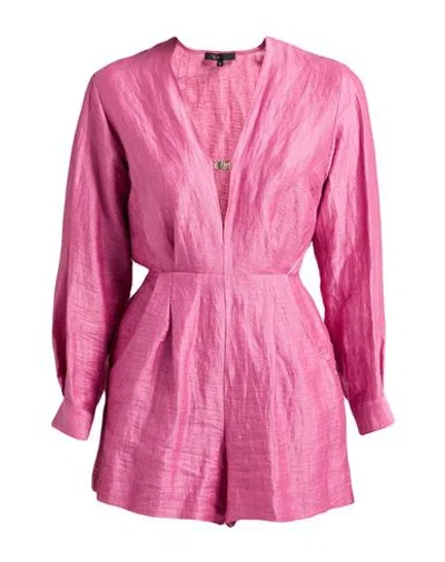 Maje Linen-blend V-neck Romper In Pink