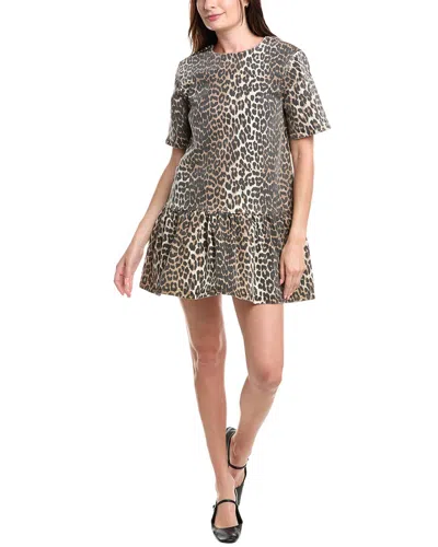 Ganni Leopard-print Cotton-blend Twill Mini Dress In Brown