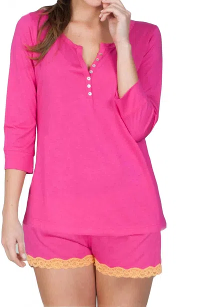 Twelve Eighty Eight Adriana 3/4 Sleeve Henley Shorty Pajama Set In Magenta