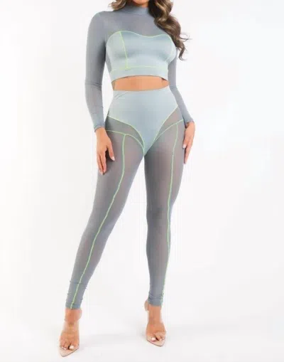K Too Mesh Mockneck Top And Pants Day Set In Gray