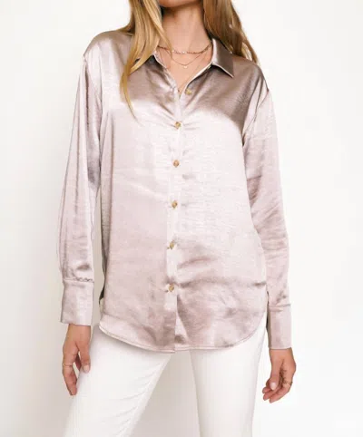 Mystree Happy Day Classic Double Satin Button Down Blouse In Ash