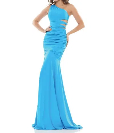 Colors Dress Matte Lycra Cut-out One Shoulder Prom Gown In Turquoise