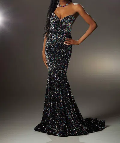 Morilee Confetti Sequin Velvet Prom Gown In Black/multi