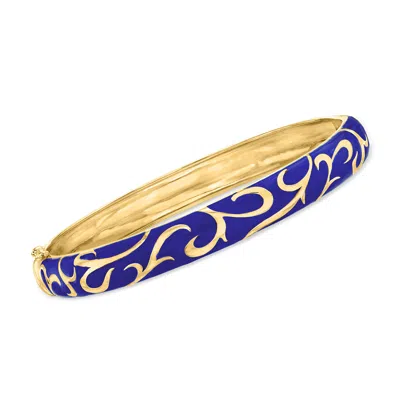 Ross-simons Blue Enamel Scroll Bangle Bracelet In 18kt Gold Over Sterling