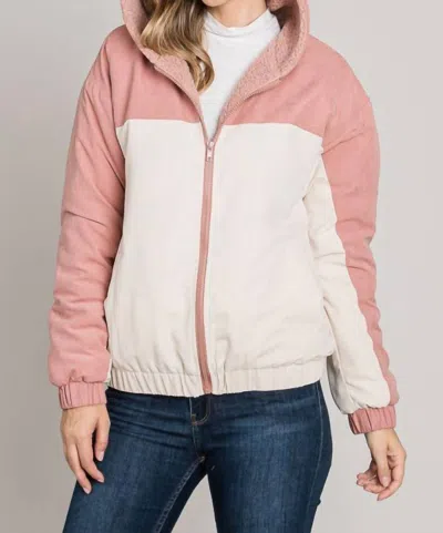 Allie Rose Soft Brushed Matte Woven Hooded Jacket In Mauve Cream