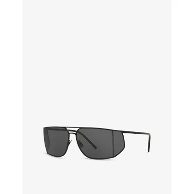 Saint Laurent Womens Black Sl 750 Rectangular-frame Metal Sunglasses