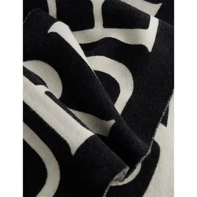 Burberry Black And White Wool Reversible Scarf In Black