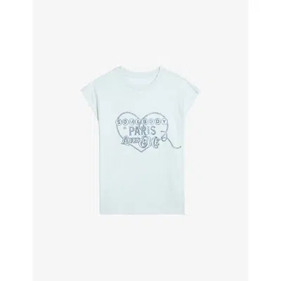 Zadig & Voltaire Womens Cloud Cloe Rhinestone-print Short-sleeve Cotton T-shirt Xs In Blue