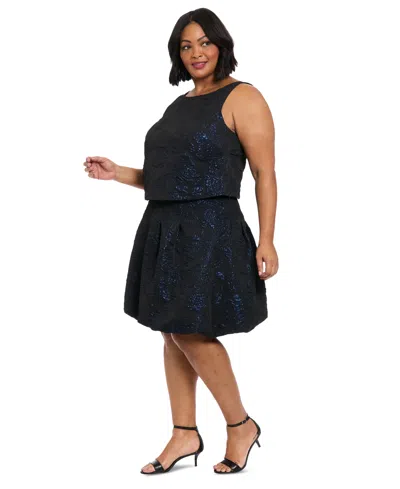 Muse Plus Size Floral Jacquard Bubble Skirt In Black