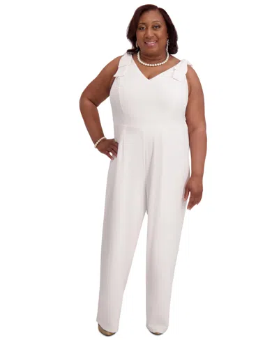 Kasper V-neck Bow-strap Jumpsuit, Regular & Plus Sizes In White