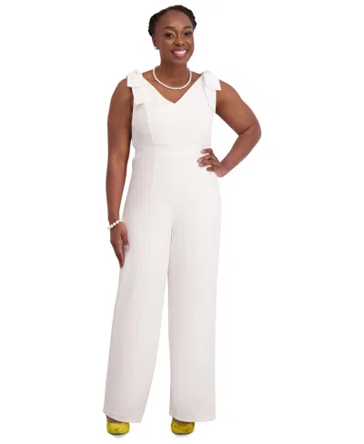 Kasper V-neck Bow-strap Jumpsuit, Regular & Plus Sizes In White