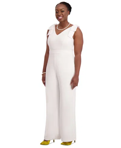 Kasper V-neck Bow-strap Jumpsuit, Regular & Plus Sizes In White