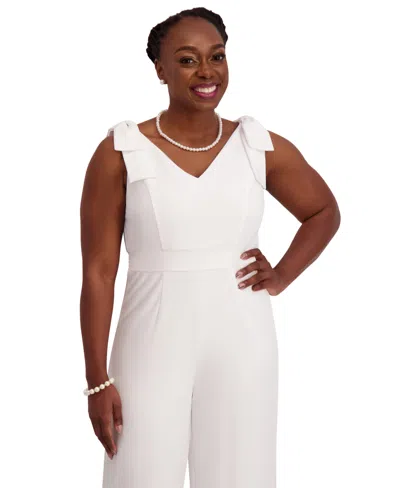 Kasper V-neck Bow-strap Jumpsuit, Regular & Plus Sizes In White