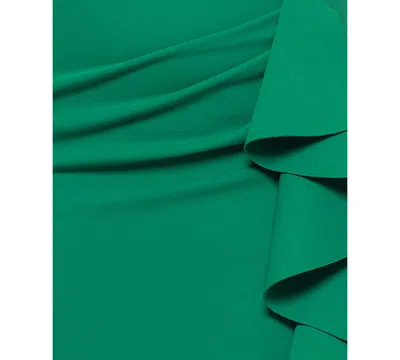 Betsy & Adam "kourtney" Scuba Crepe Off The Shoulder Ruffle Midi Dress In Green
