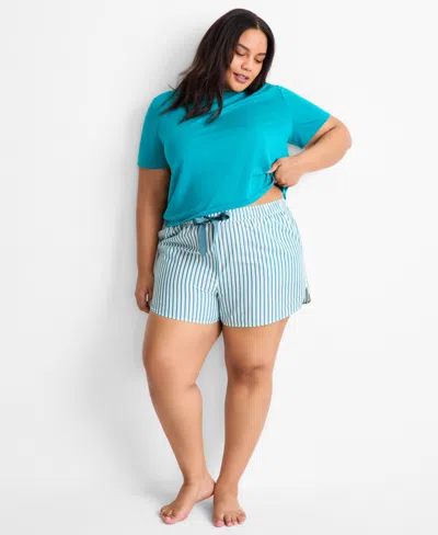 State Of Day Plus Size Shadow Stripe Seersucker Drawstring Shorts, Exclusively For Macy's
