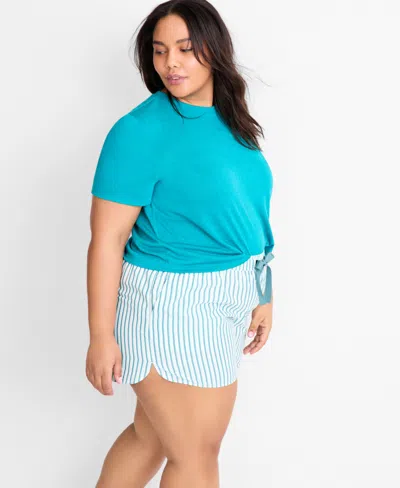 State Of Day Plus Size Shadow Stripe Seersucker Drawstring Shorts, Exclusively For Macy's