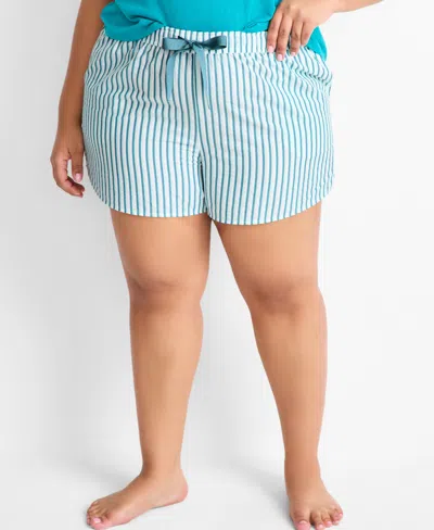State Of Day Plus Size Shadow Stripe Seersucker Drawstring Shorts, Exclusively For Macy's