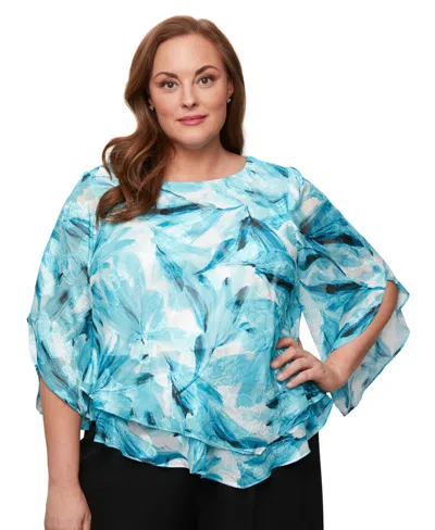 Alex Evenings Plus Size Printed Burnout Blouse In Blue