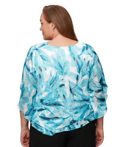 Alex Evenings Plus Size Printed Burnout Blouse In Blue