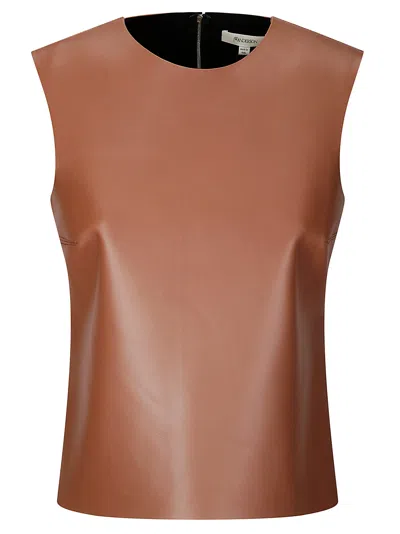 Jw Anderson Leather Tank Top Seam Detailing In Brown