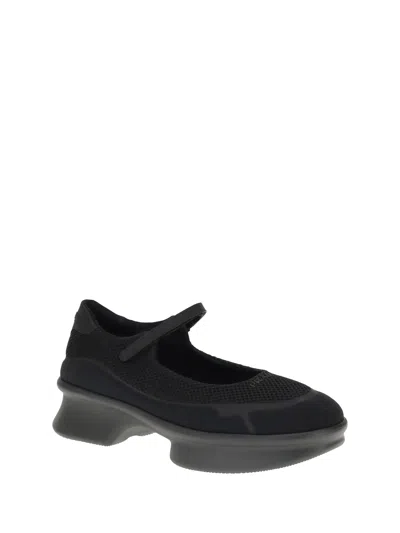 Prada Wavy Mesh Platform Ballerina Shoes In Black