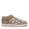 JIMMY CHOO MIAMI Nude Suede with Crystals Low Top Trainers