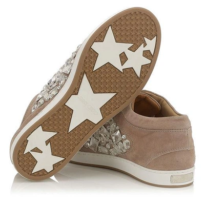 Shop Jimmy Choo Miami Nude Suede With Crystals Low Top Trainers In Nude/crystal