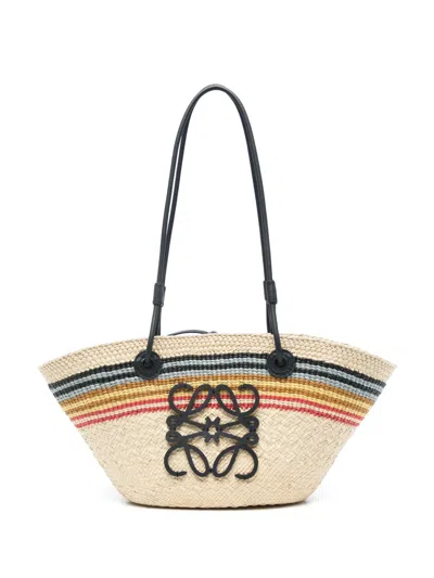 Loewe Small Anagram Striped Basket Tote Bag In Raffia In Naturalmulticolor