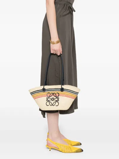 Loewe Small Anagram Striped Basket Tote Bag In Raffia In Naturalmulticolor