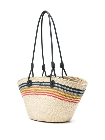 Loewe Small Anagram Striped Basket Tote Bag In Raffia In Naturalmulticolor