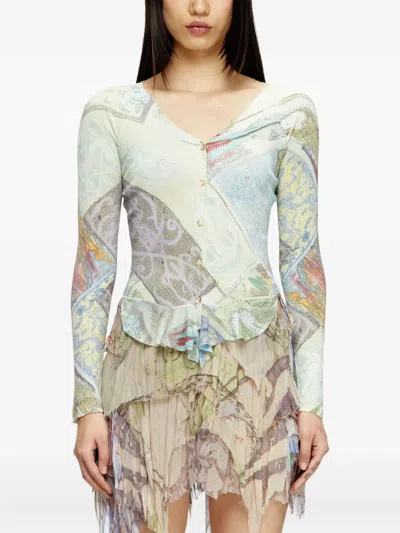 Diesel Cropped Cardigan With Medieval Print