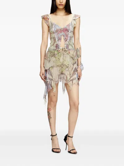 Diesel Ruffle-shoulder Knit Top With Medieval Print